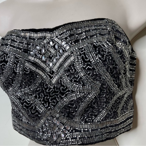 UO Kimchi Blue Black Velvet Silver Embelished Beaded crop Top Festival sz s - Picture 6 of 12